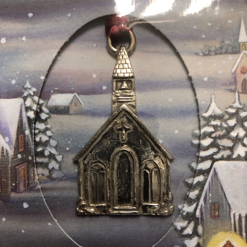 Silver Holiday Church Ornament